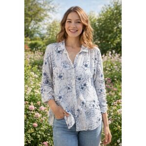 Rachel Ashwell Floral Linen Button Up Shirt Womens Size XL Pre-owned